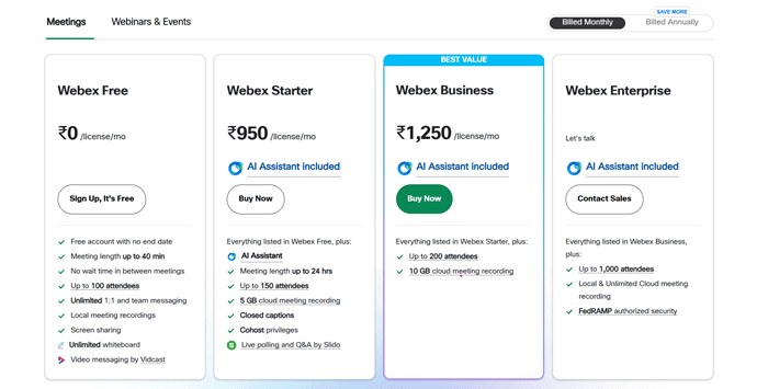 Webex Monthly Prices