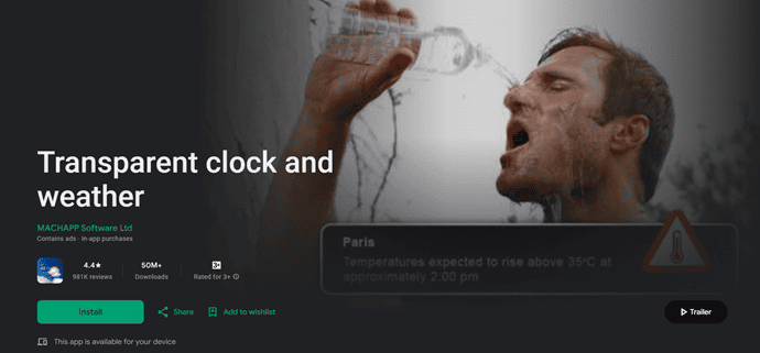 Transparent Clock and Weather Homepage