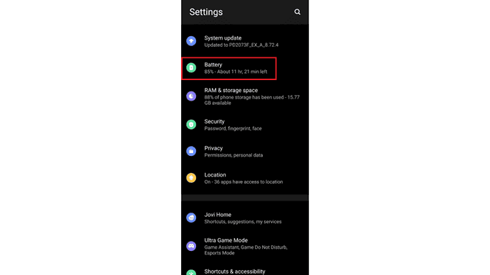 Battery option in your mobile