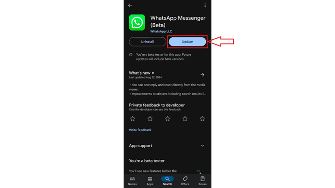 Update WhatsApp from Playstore in Android