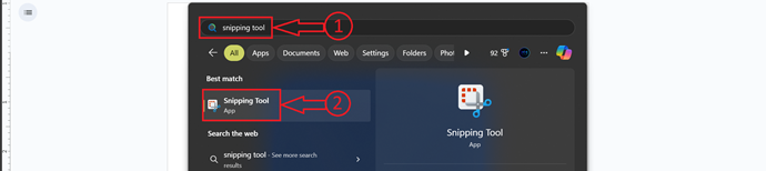 Search for snipping tool